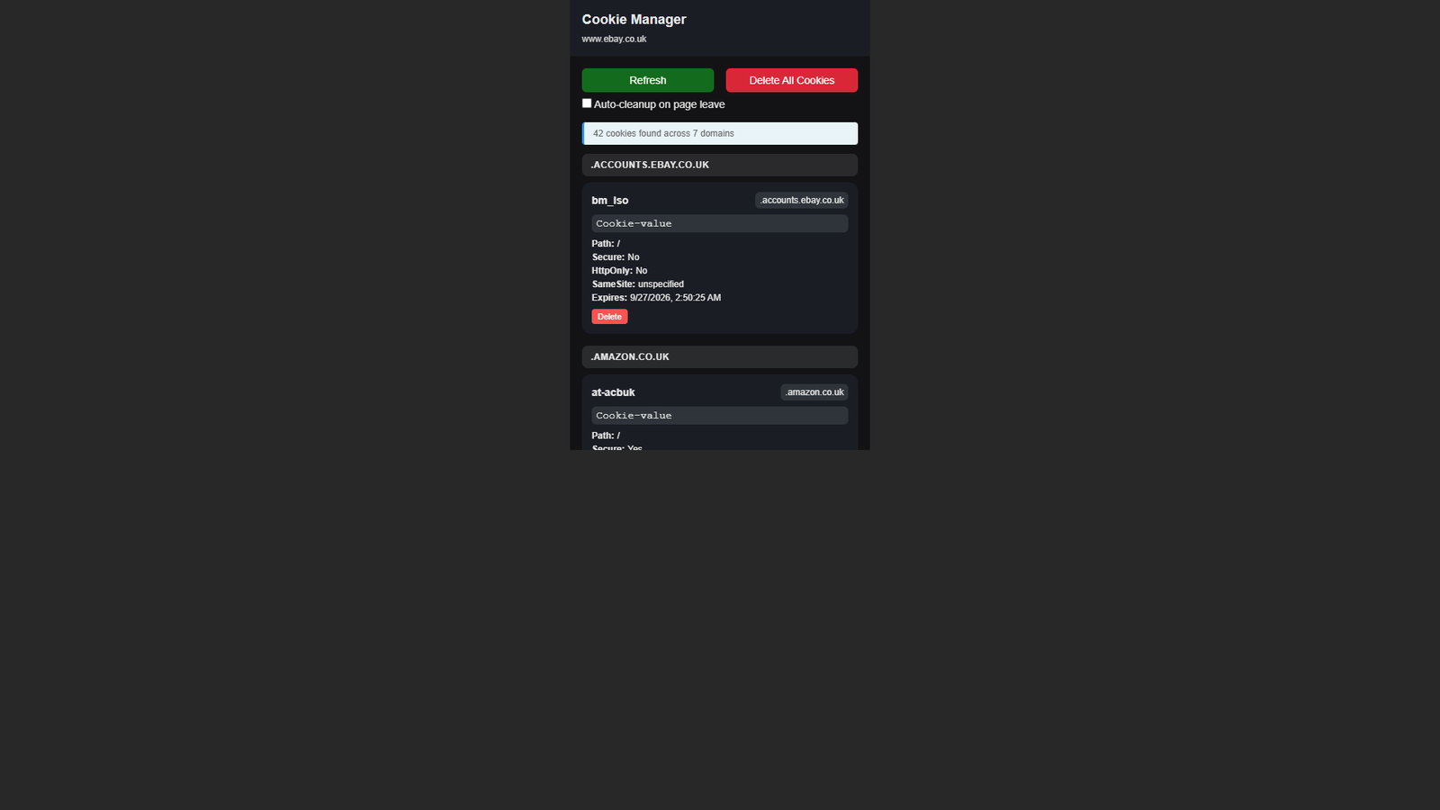 Screenshot of Cookie Extension