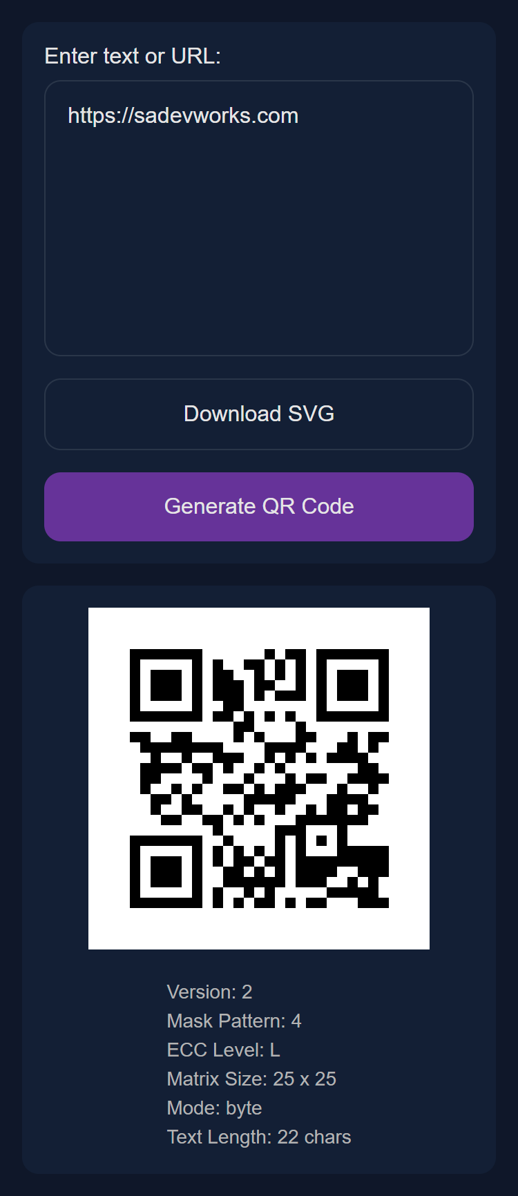 Screenshot of QR Code Generator